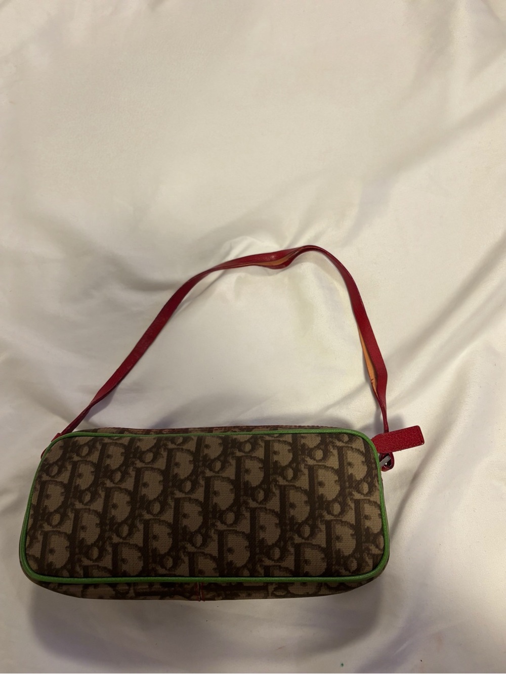 Dior Brown Monogram Shoulder Bag with Red Strap and Yellow Patch - Picture 3 of 6